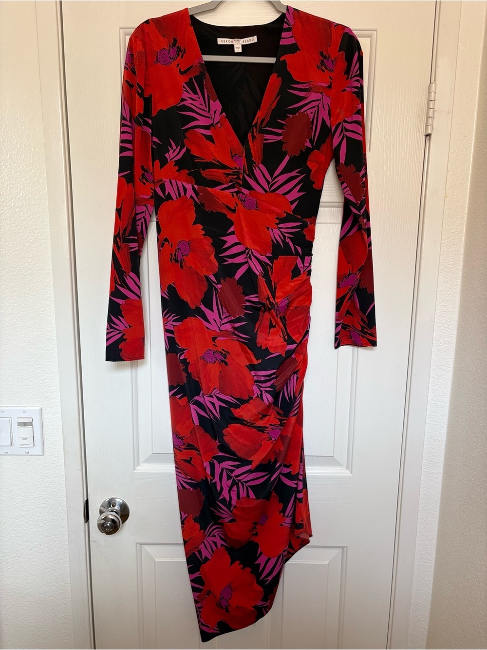 Veronica Beard Black Red & Pink Floral Long Sleeve Wrap Dress